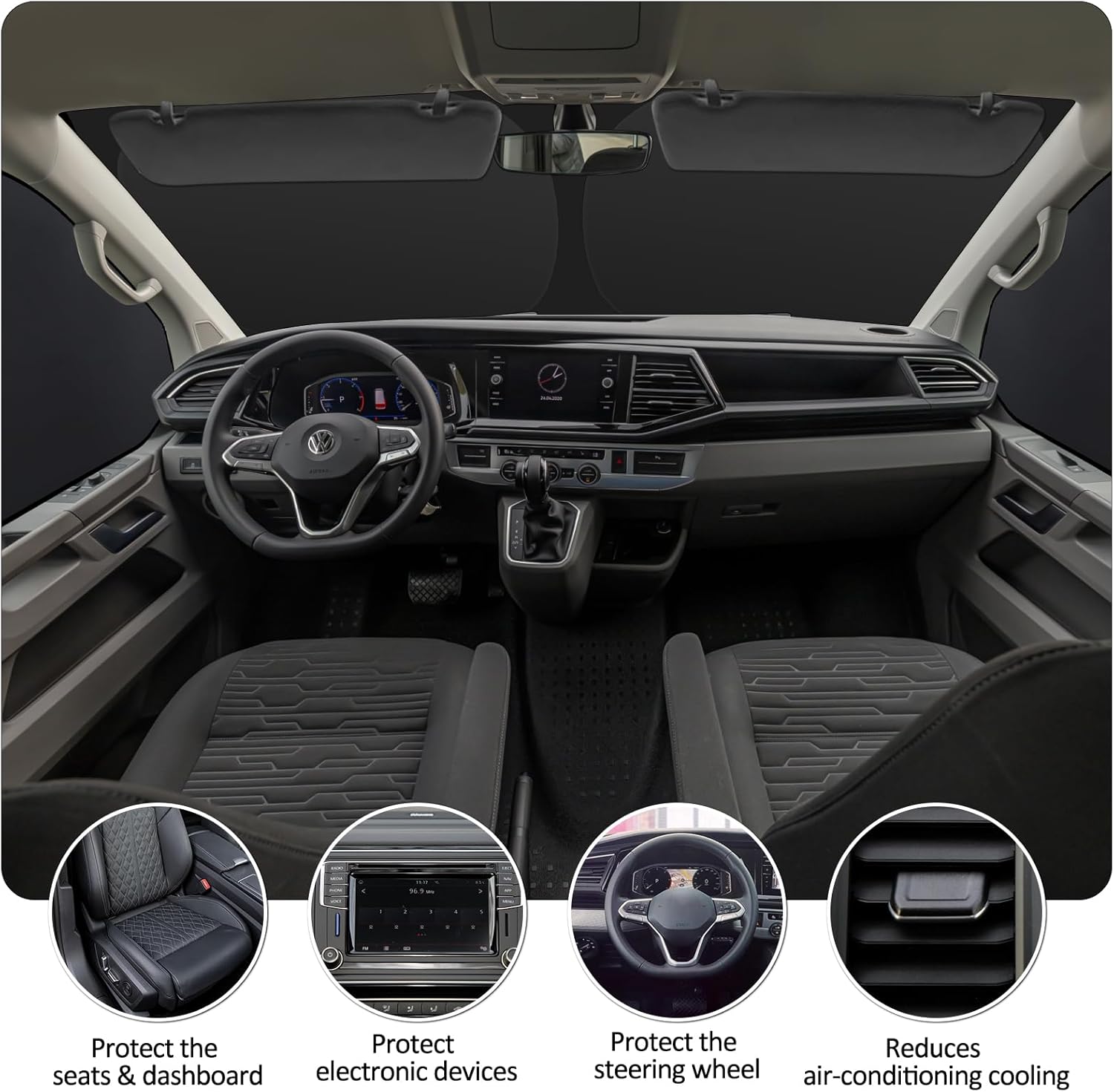 Thumbnail 5 de ZATOOTO 3-Piece Car Windscreen Sun Shade for VW T5 T6 (Internal Foldable Cover)