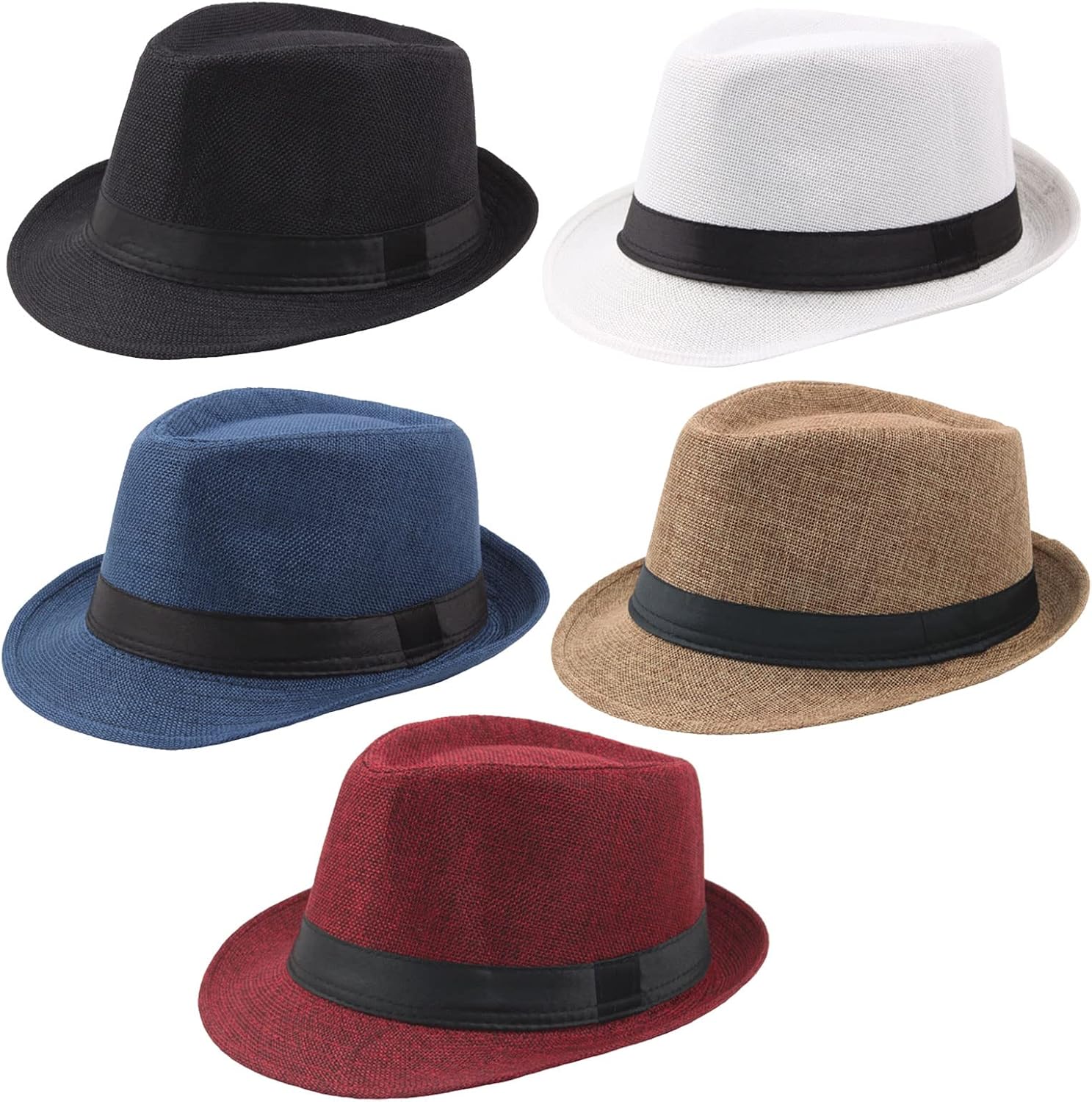 Detalle de Ultrafun 5 Pack Short Brim Fedora Classic Summer Hat for Men and Women