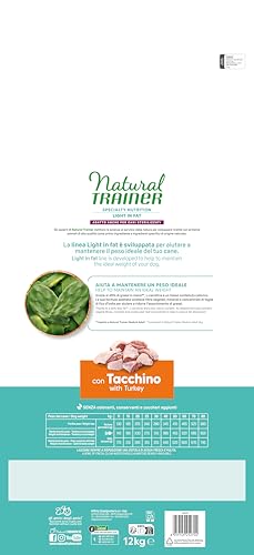Detalle 1 de Natural Trainer Ideal Weight Medium&Maxi Cibo per Cani Adulti Light in fat con Tacchino - 12kg