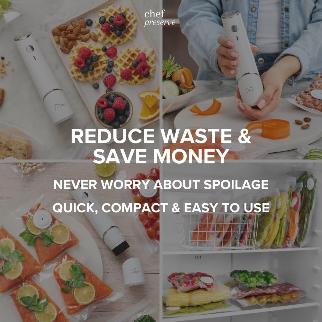Detalle de Chef Preserve Compact Vacuum Sealer for Food (Handheld Vacuum Sealer + 20 Reusable Bags)