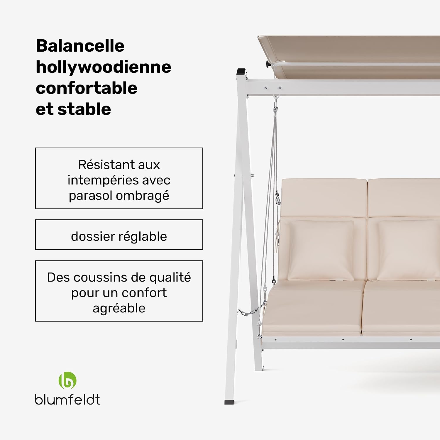 Detalle de Blumfeldt FlexiSwing GDI17-FlexiSwing3-Be tuinschommel, 3-zits met luifel