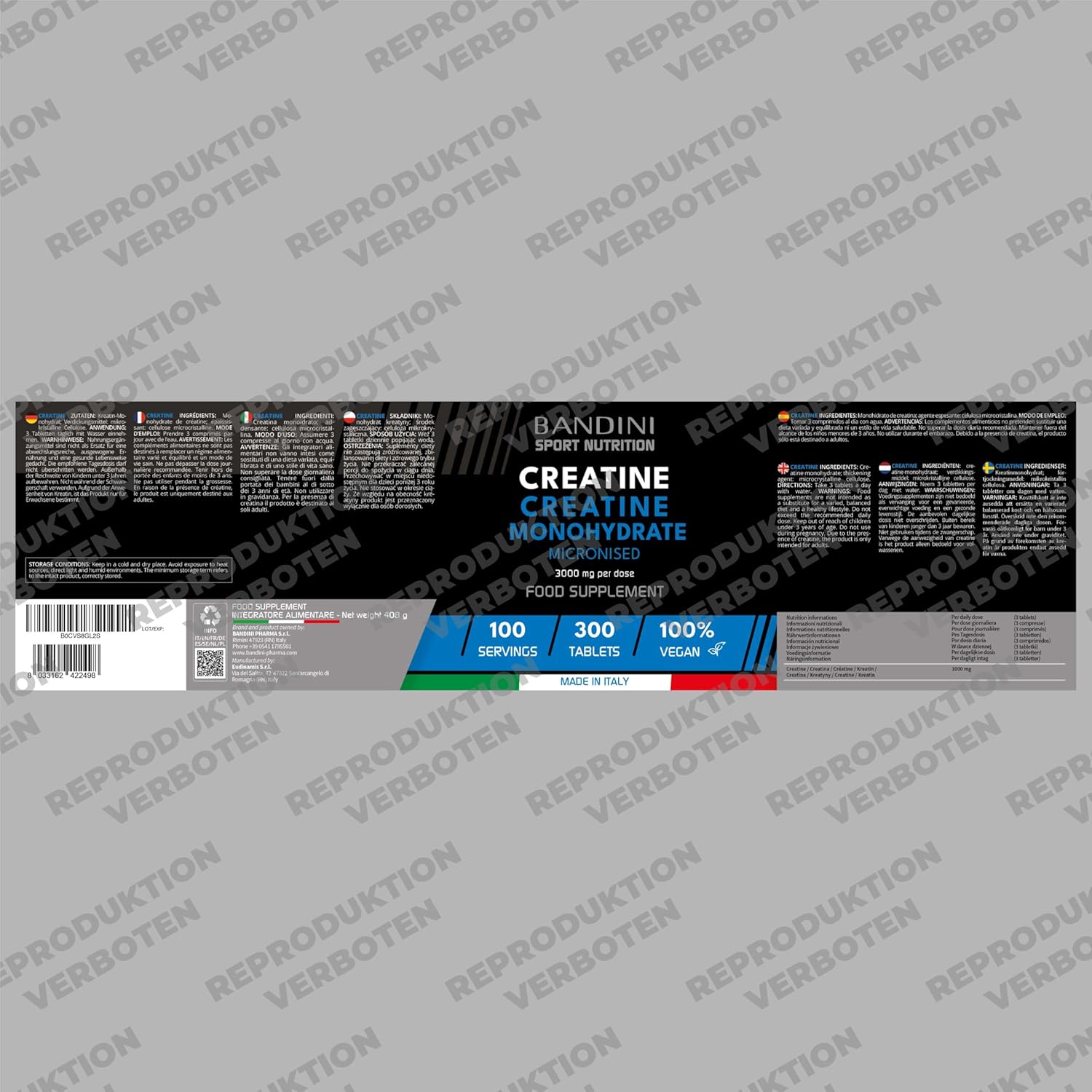 Thumbnail 4 de BANDINI Kreatin-Monohydrat 300 Tabletten (100-Tage-Vorrat) – 3 g Monohydrat täglich, vegan & halal