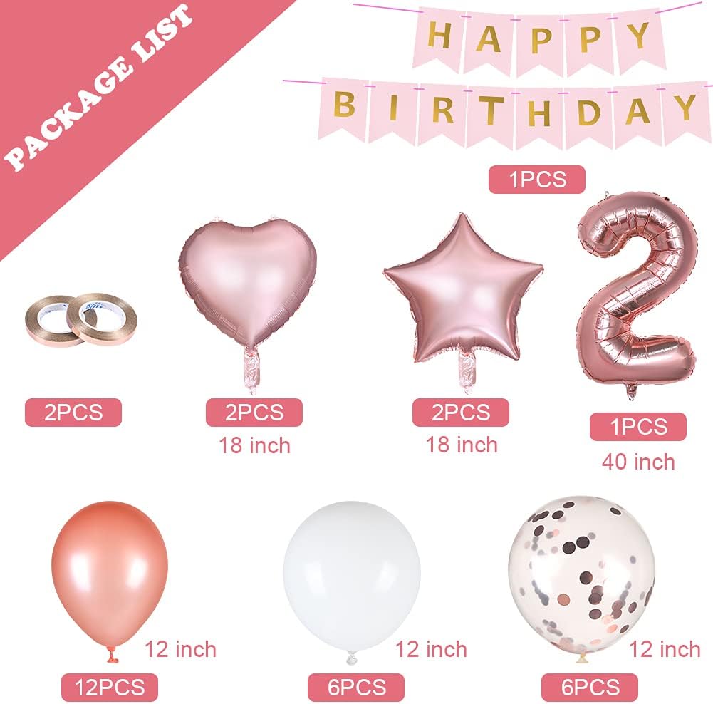 Detalle 2 de Vicloon festdekoration för 2-årsdag med ballonger och banderoll i roséguld