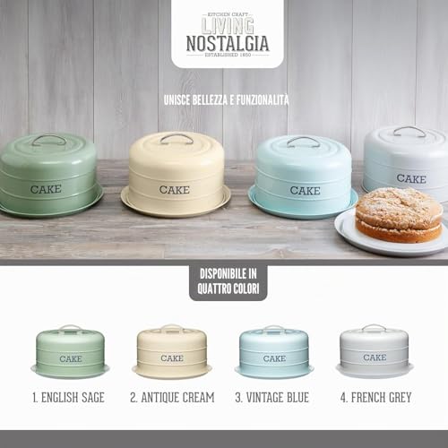 Detalle 2 de Kitchen Craft Living Nostalgia Tortiera con Coperchio a Cupola in Acciaio Inossidabile, Bianco 28,5 cm x 18 cm