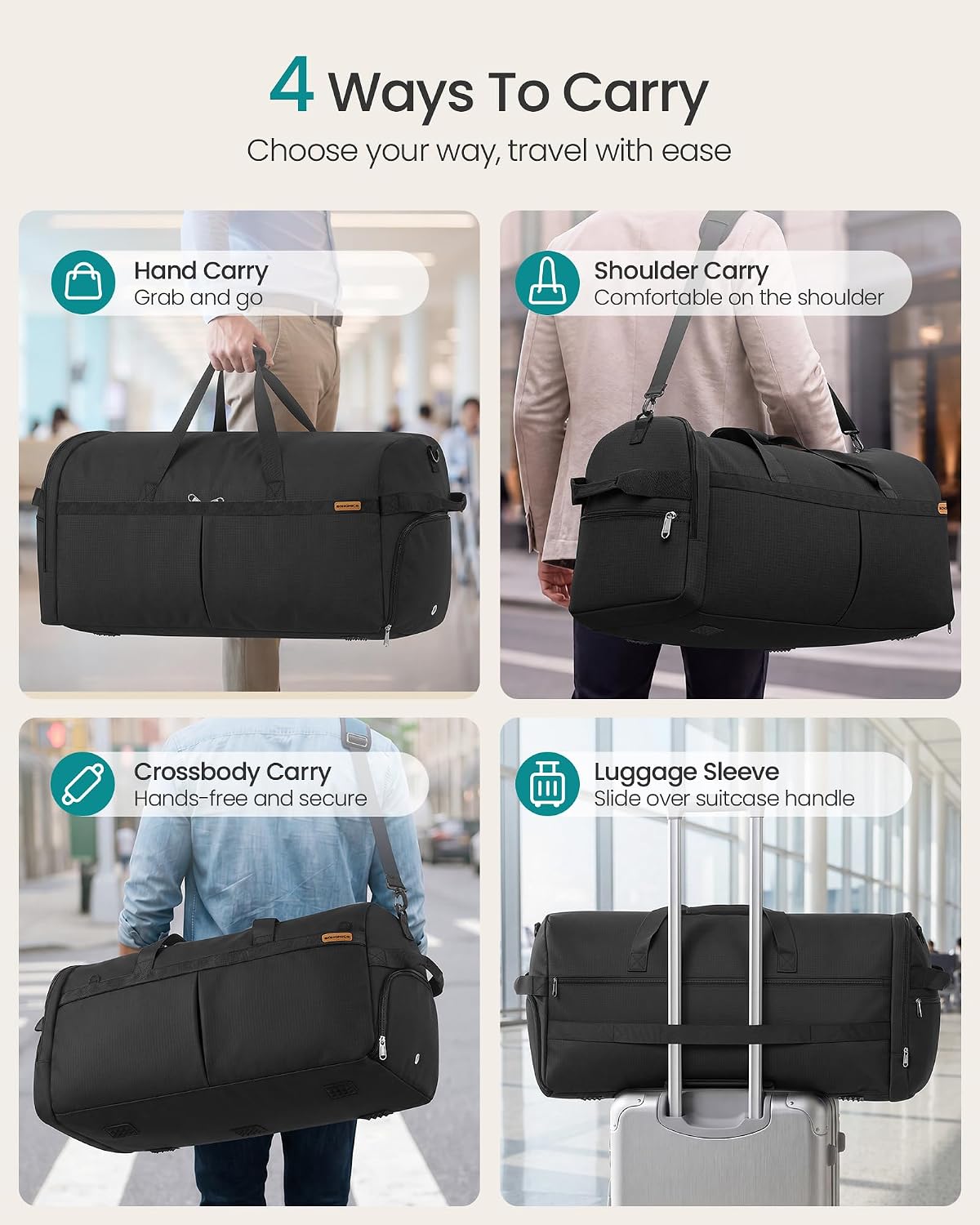 Thumbnail 5 de SONGMICS RBF120B101 Foldable Travel Holdall, 120L with Shoe Compartment