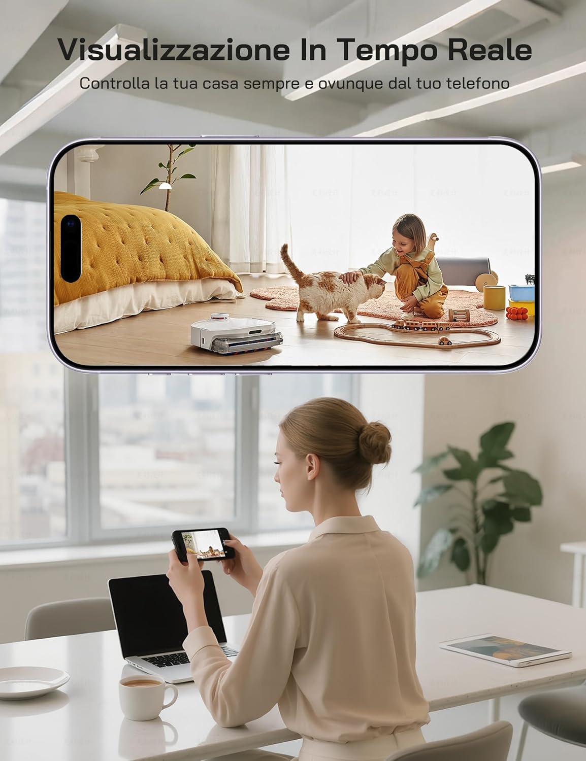 Detalle 2 de WOLFANG Telecamera WiFi Interna 1080P: visione notturna, audio bidirezionale e compatibilità Alexa/Google Home