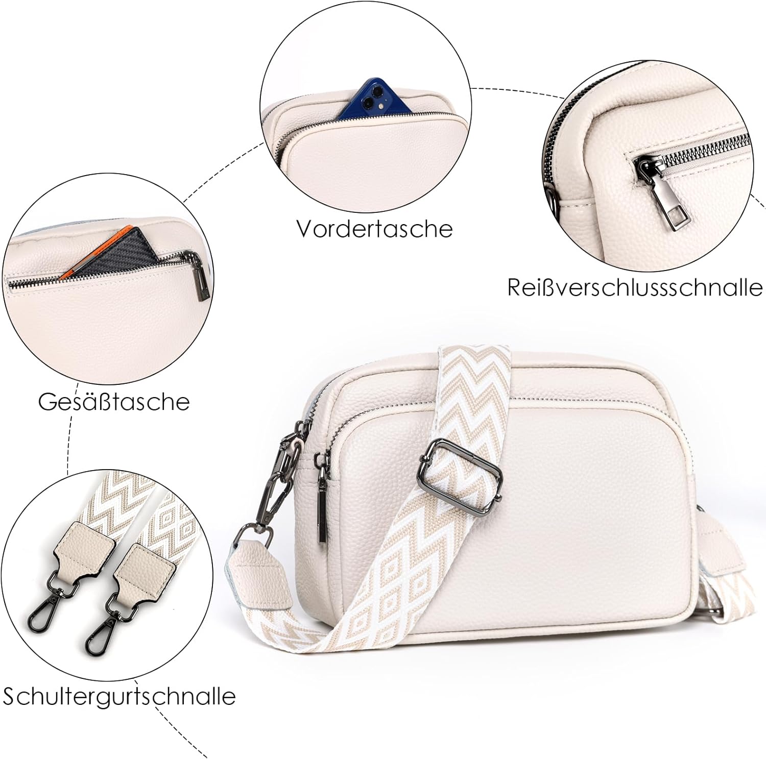 Thumbnail 4 de TANTOMI Umhängetasche Damen Klein – Crossbody Bag mit breitem Schultergurt für Handy, Schlüssel & Co.