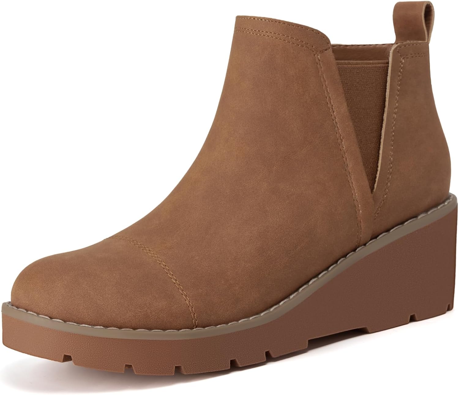 Detalle de Athlefit Women’s Platform Wedge Ankle Boots with Side Zipper and Lug Sole