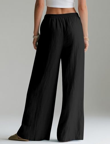 Detalle de Rapbin Womens Linen Trousers Wide Leg Casual Summer Pants – Black