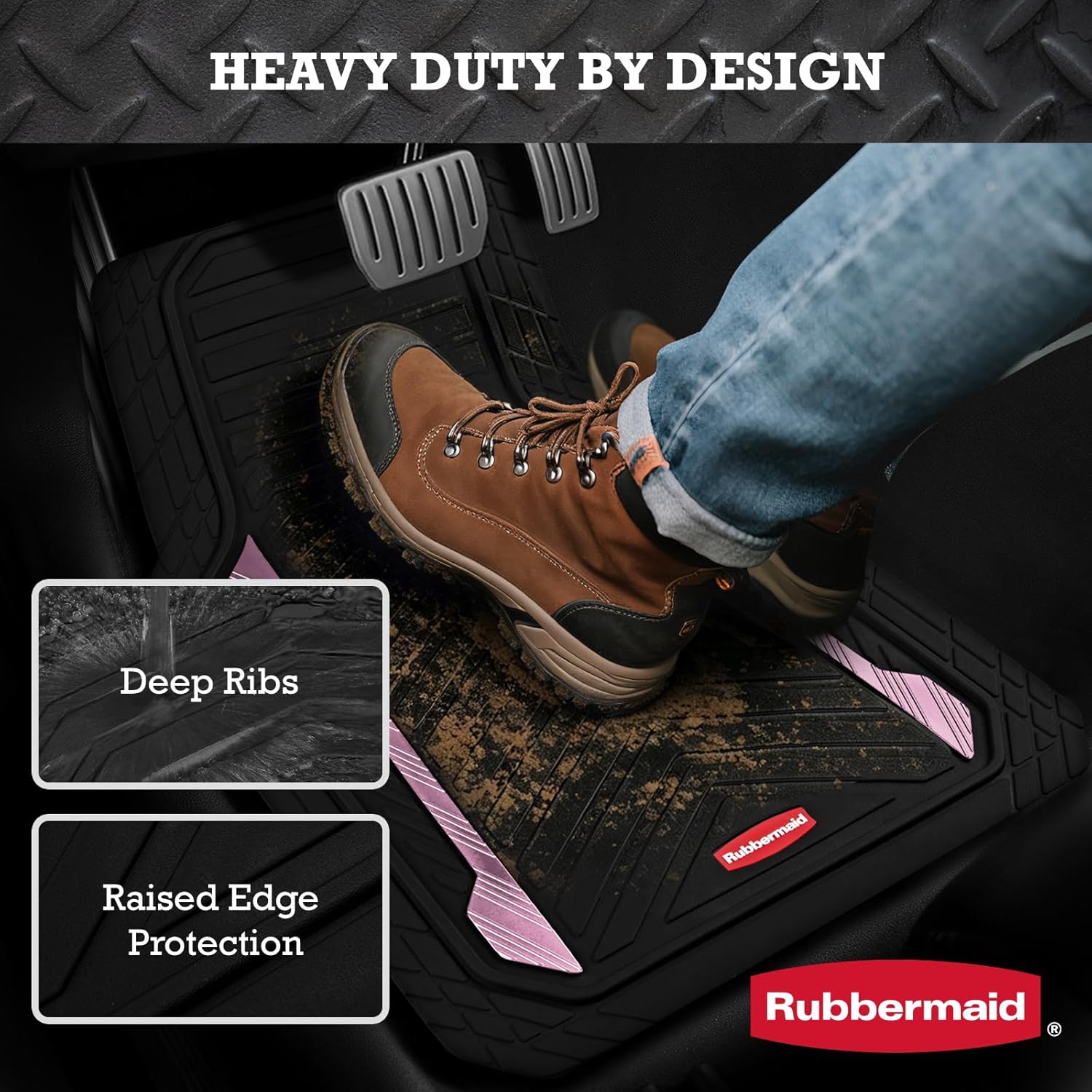 Detalle de Rubbermaid Car Floor Mat, Heavy Duty All-Weather with Pink Aluminum Inserts