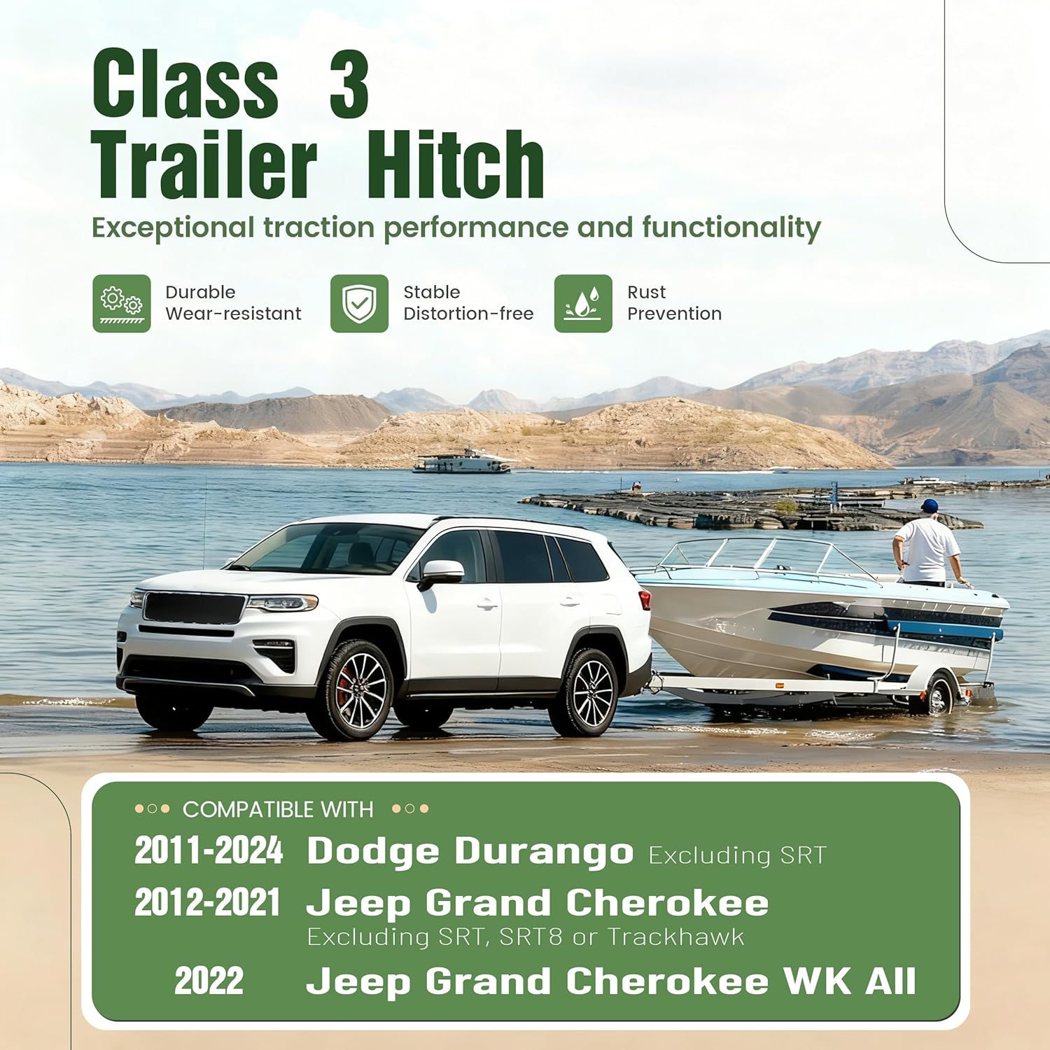Thumbnail 1 de ALMULOO 2-Inch Class 3 Trailer Hitch Receiver (Powder-Coated Black Steel) for Dodge Durango & Jeep Grand Cherokee
