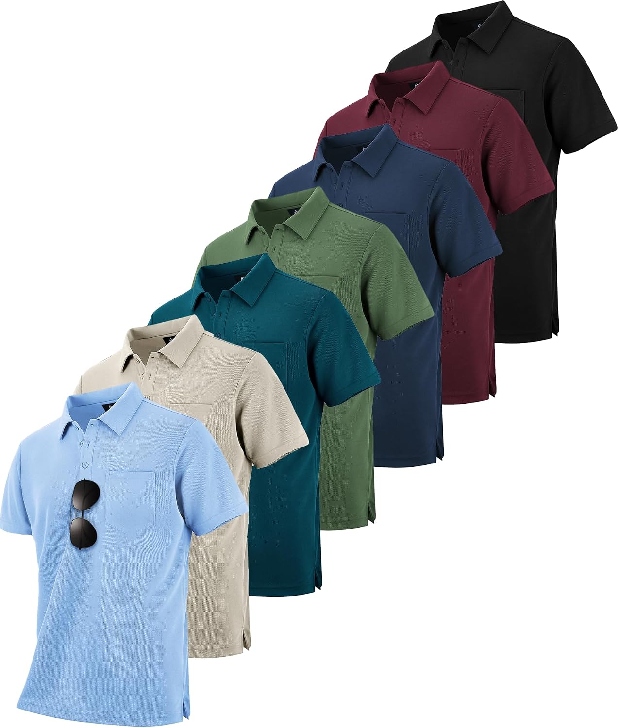 Detalle de SCODI 7 Pack Polo Shirts for Men with Pocket: Moisture-Wicking, UPF50+ Golf Polos