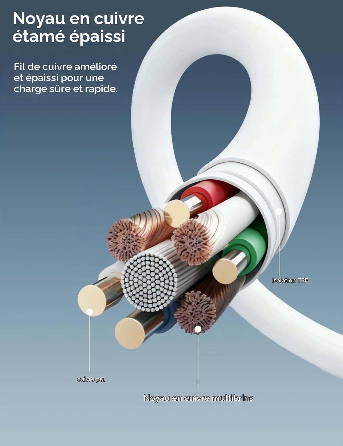 Detalle de MAS CARNEY USB-C-naar-USB-C-kabelset, 1 m + 2 m, 60 W, wit