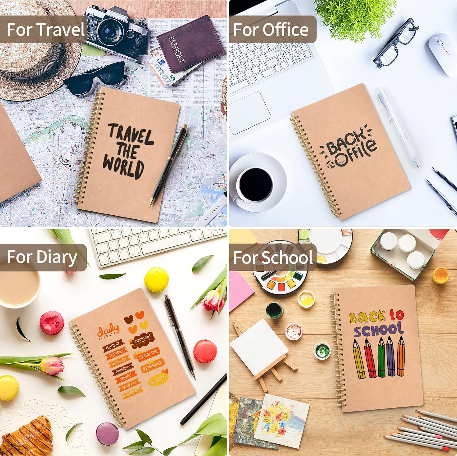 Thumbnail 6 de VEESUN Notizblock A5 Dotted im 4er-Set – Spiralblock mit Kraft-Cover, 80 Blatt