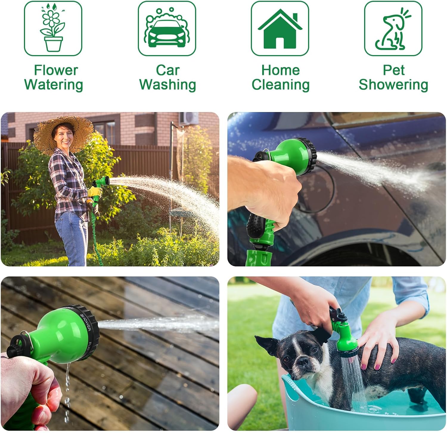 Thumbnail 5 de SENTAIMAO Expandable Hosepipes 30m (100ft) with 7-Function Spray Gun – Retractable Garden Hose in Green