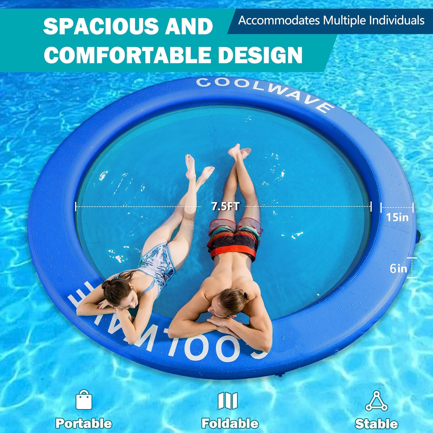 Thumbnail 2 de COOLWAVE Inflatable Water Hammock Floating Dock: A Big, Fun Ring for Lakes and Pools