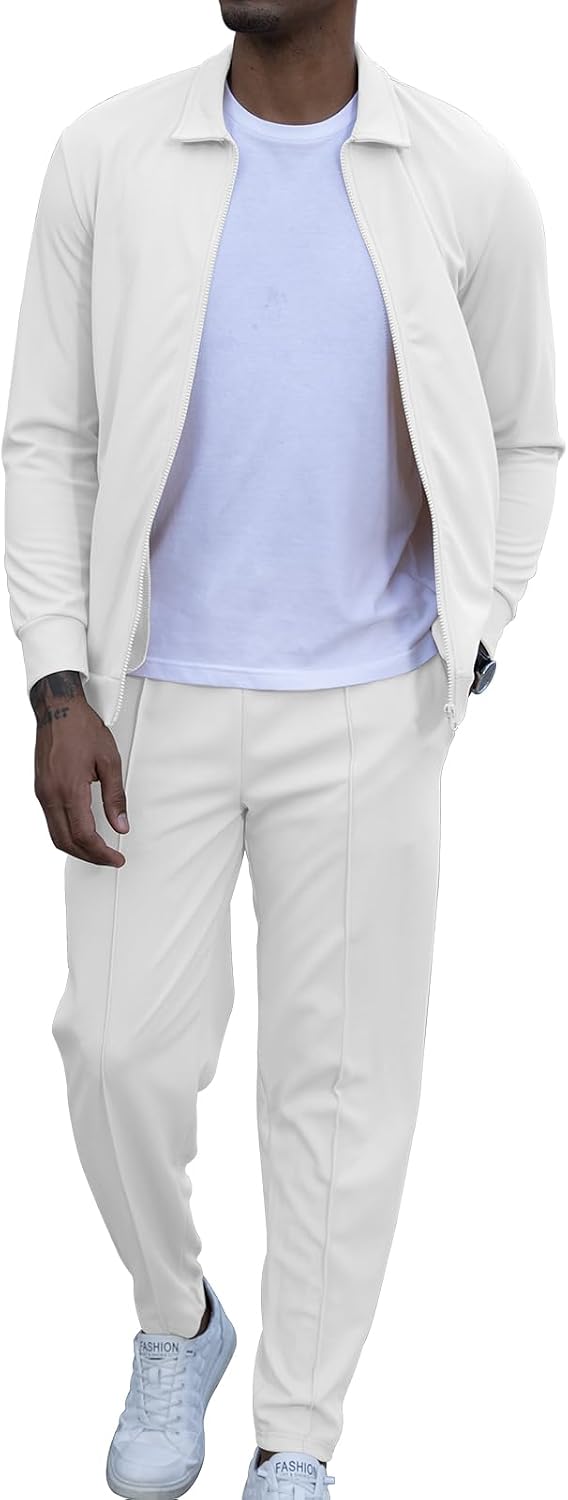Detalle de KUYIGO Men's Tracksuits 2 Piece Set – Lightweight, Durable Waffle Tracksuit with Full Zip Jacket and Joggers