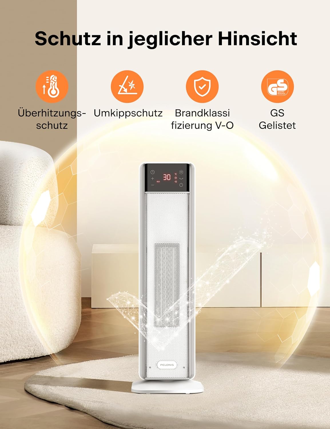 Thumbnail 6 de PELONIS Keramik-Heizlüfter 2000 W mit Fernbedienung & Thermostat – leise, 75° Oszillation, 24h Timer