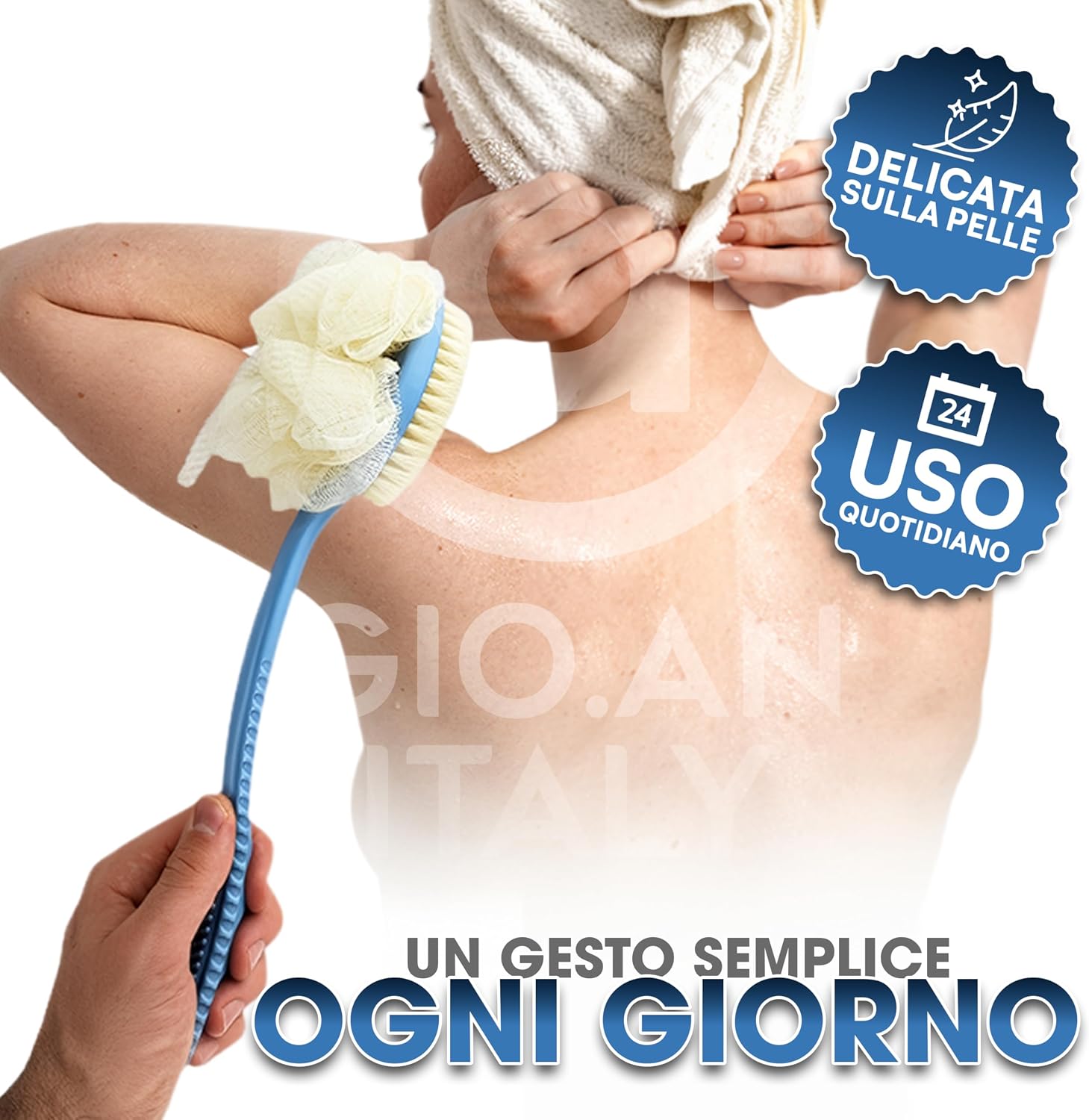 Thumbnail 6 de Spazzola Corpo Doccia con Manico Ergonomico Lungo 2 in 1 – Setole Morbide e Spugna per Detersione e Massaggio