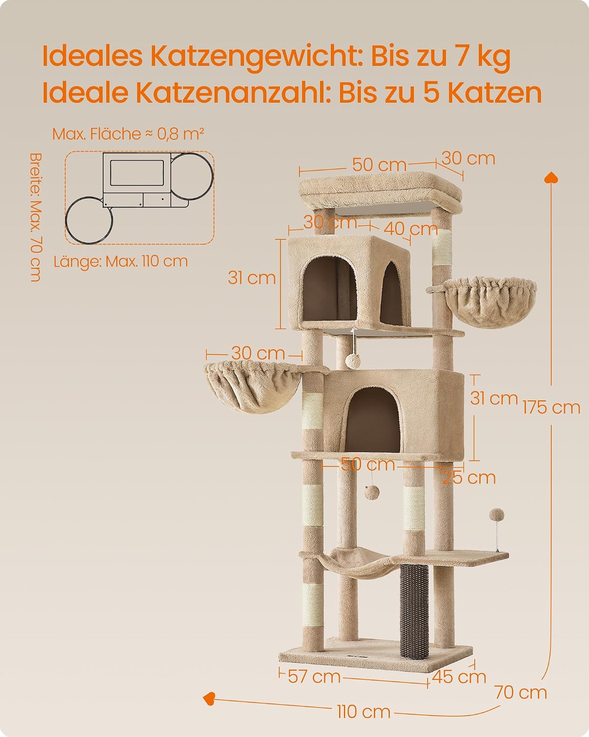 Thumbnail 6 de Feandrea Kratzbaum PCT182K01 175 cm Katzenbaum 🐱