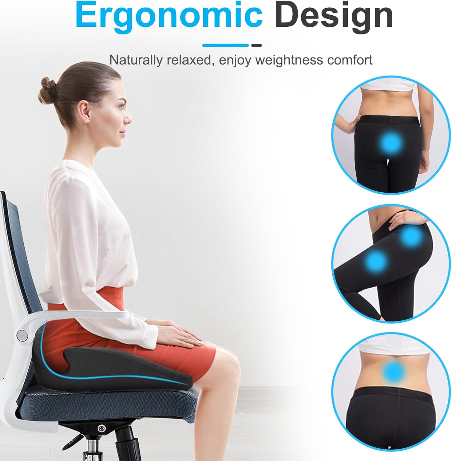 Detalle 2 de Ajiteogy Coussin de Bureau en Mousse Mémoire – Confort ergonomique, housse amovible et lavable, noir