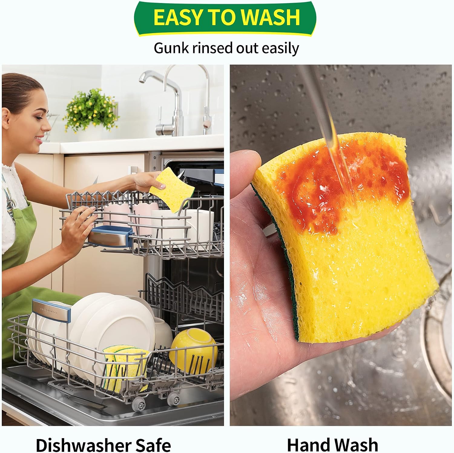 Detalle 1 de HOMERHYME 24 PK Heavy Duty Dish Kitchen Sponges, Dual-Sided Ergonomic Design