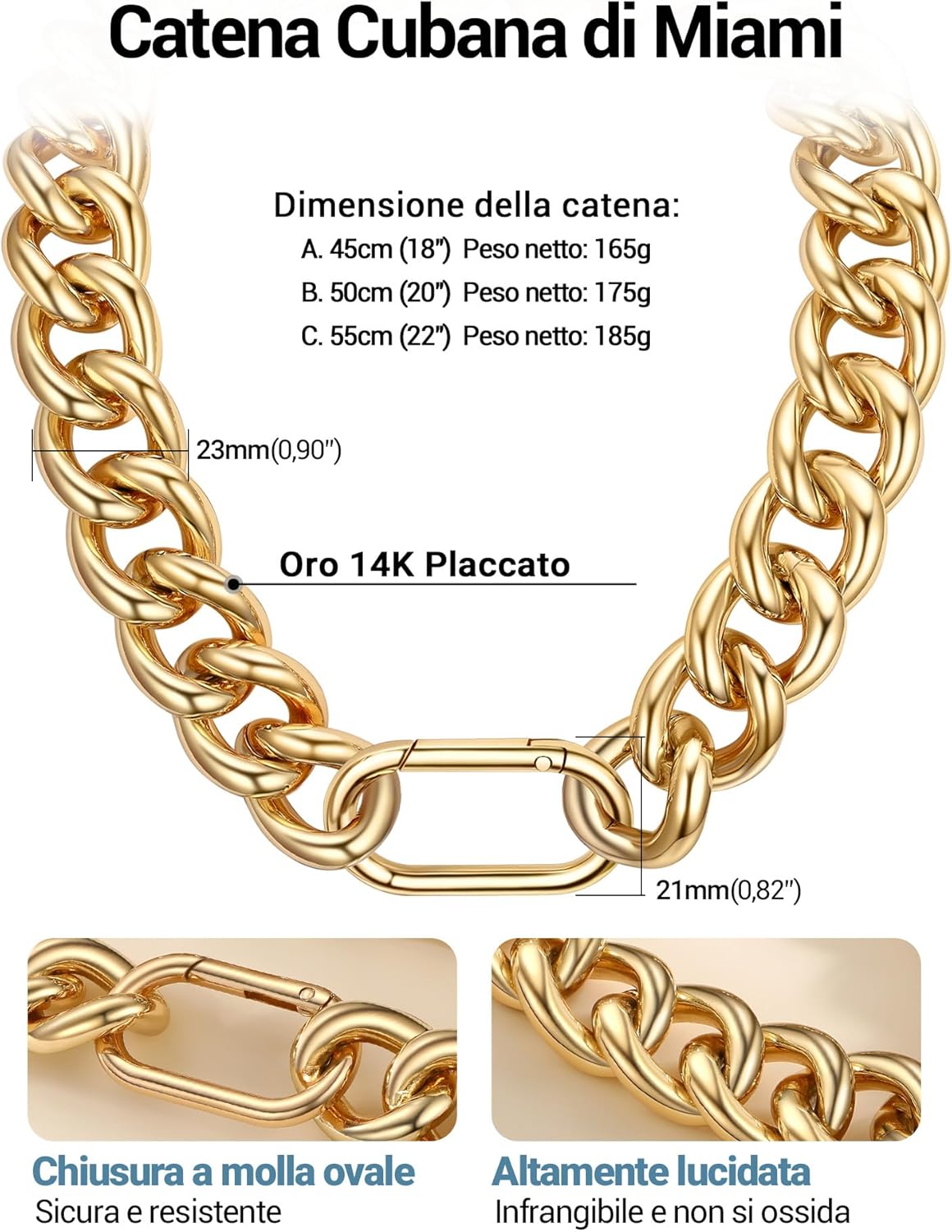 Thumbnail 2 de PROSTEEL girocollo spessa donna Punk oro: collana a catena grossa dorata a moschettone, da choker o lunga