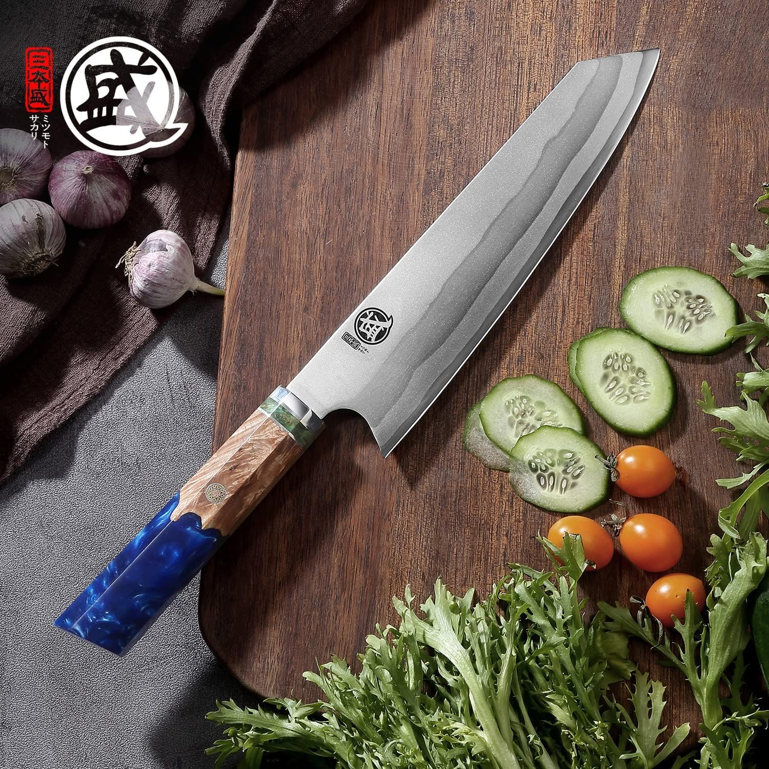 Thumbnail 6 de MITSUMOTO SAKARI MS-146-B-FR/IT Kiritsuke Chef’s Knife, 8-Inch 440C Damascus