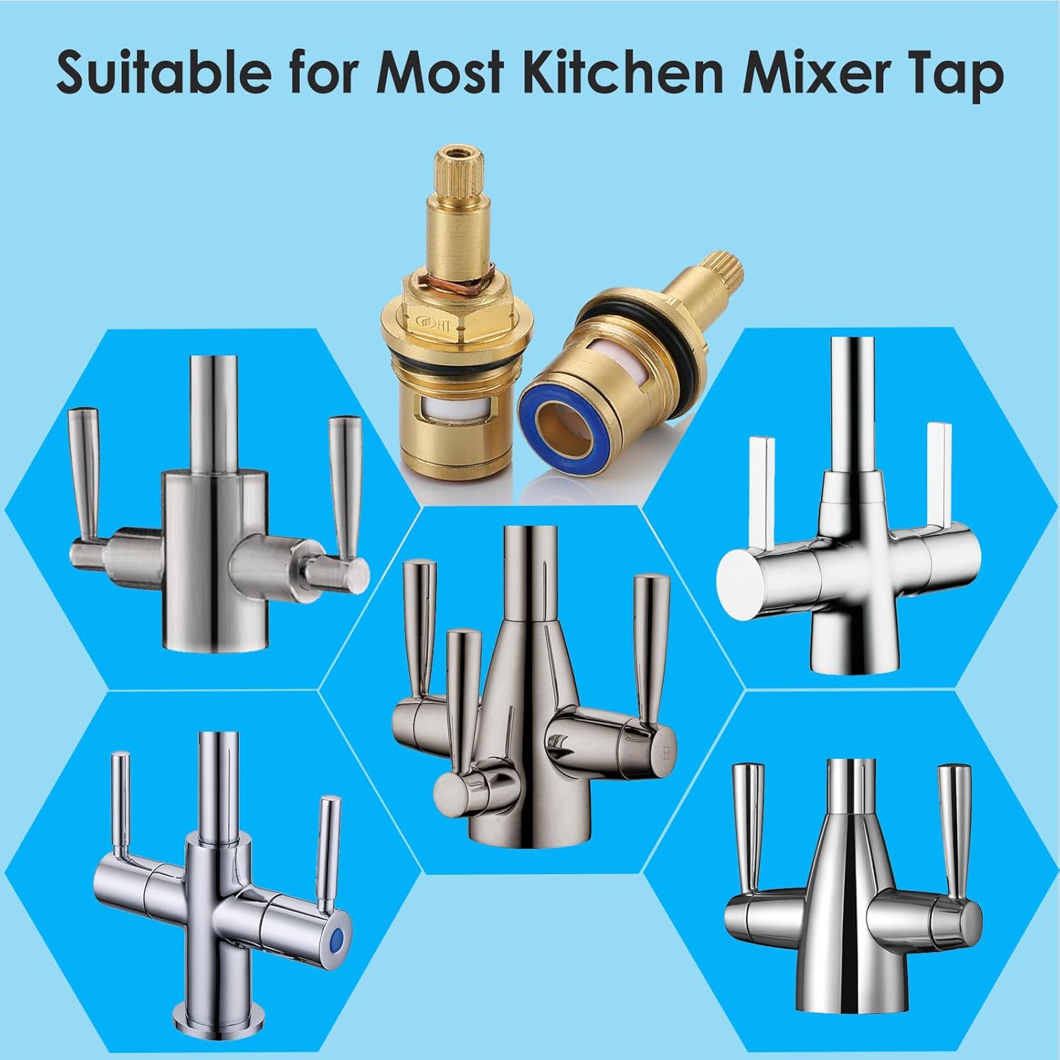 Detalle de 2 Pack Mixer Tap Cartridge 1/4 Turn 20 Spline Brass