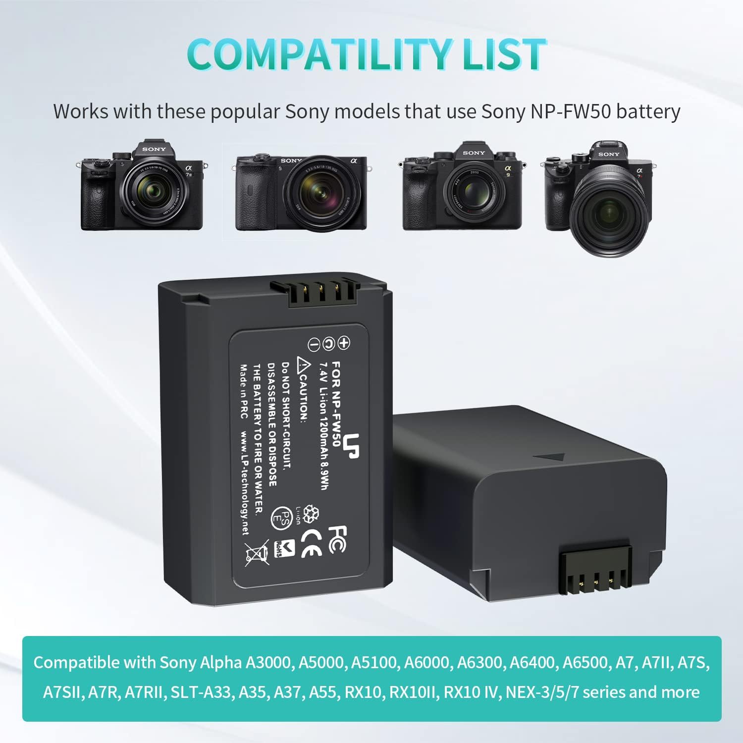 Detalle 2 de LP NP-FW50 LP Battery Charger Set (2-Pack) with Dual Charger for Sony Alpha Cameras