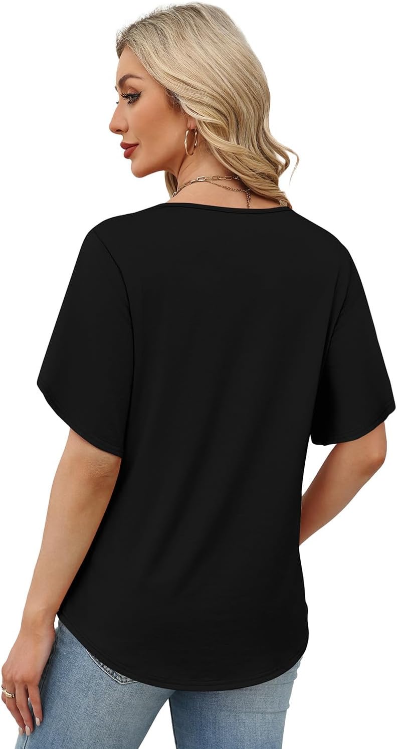 Detalle de WIHOLL Women's Summer Top: Petal Sleeve, V-Neck – Versatile Wardrobe Essential