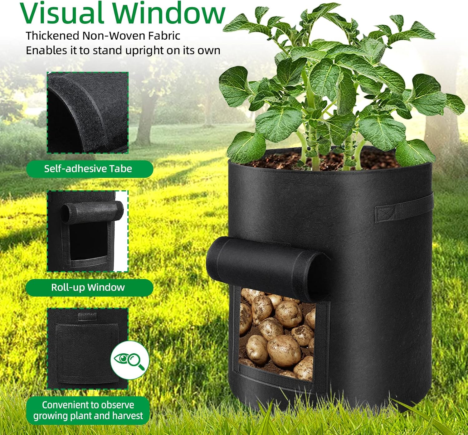 Detalle 2 de BIJOKETTEN 10-Gallon Grow Bags, 6-Pack with Flap and Handles