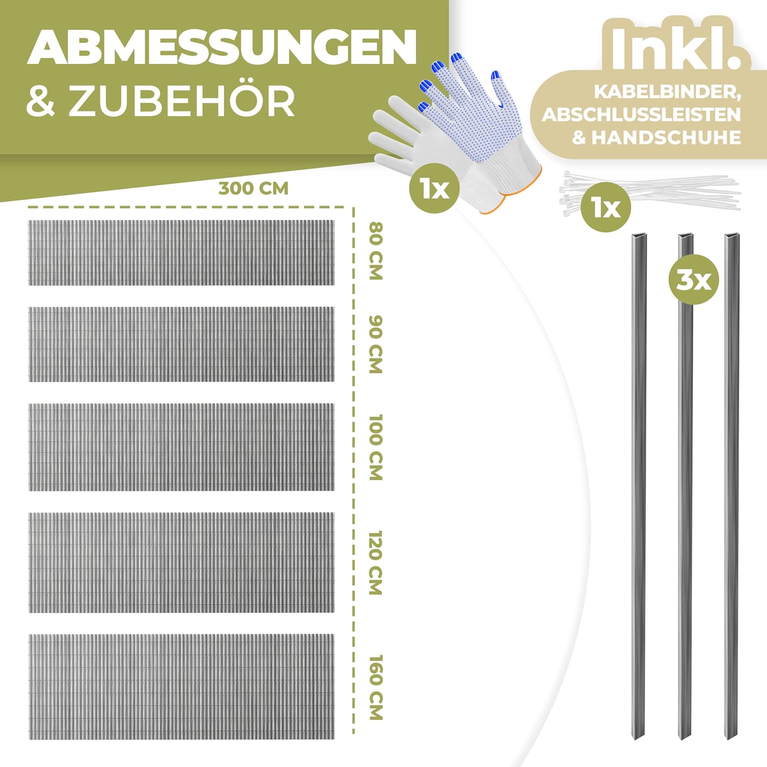 Thumbnail 6 de KESSER® PVC Sichtschutzmatte Sichtschutzzaun 80x300 cm für Balkon & Terrasse (inkl. Kabelbindern, Abdeckung & Handschuhe) – hellgrau