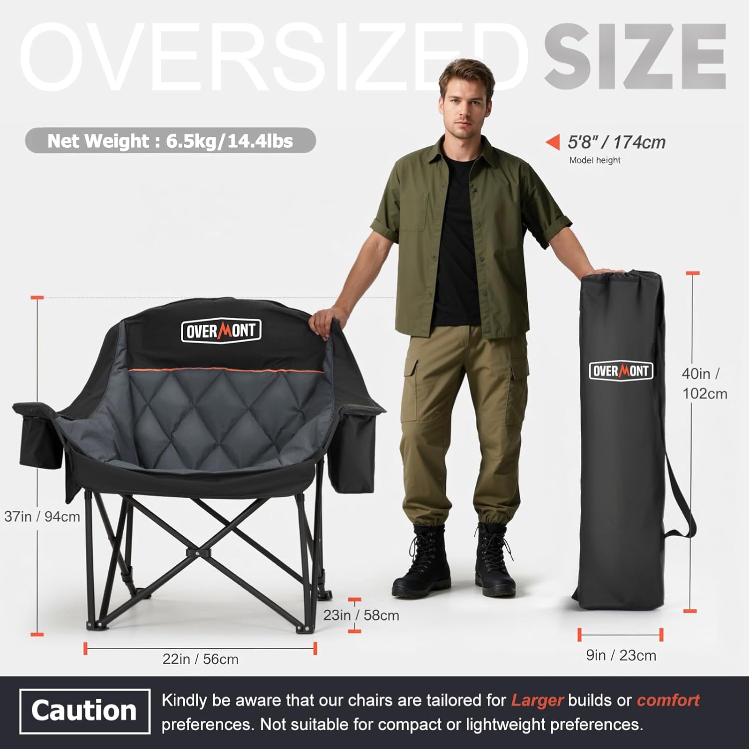 Detalle 2 de Overmont Großes klappbares Campingsofa mit Polsterung – Belastbarkeit bis 204 kg
