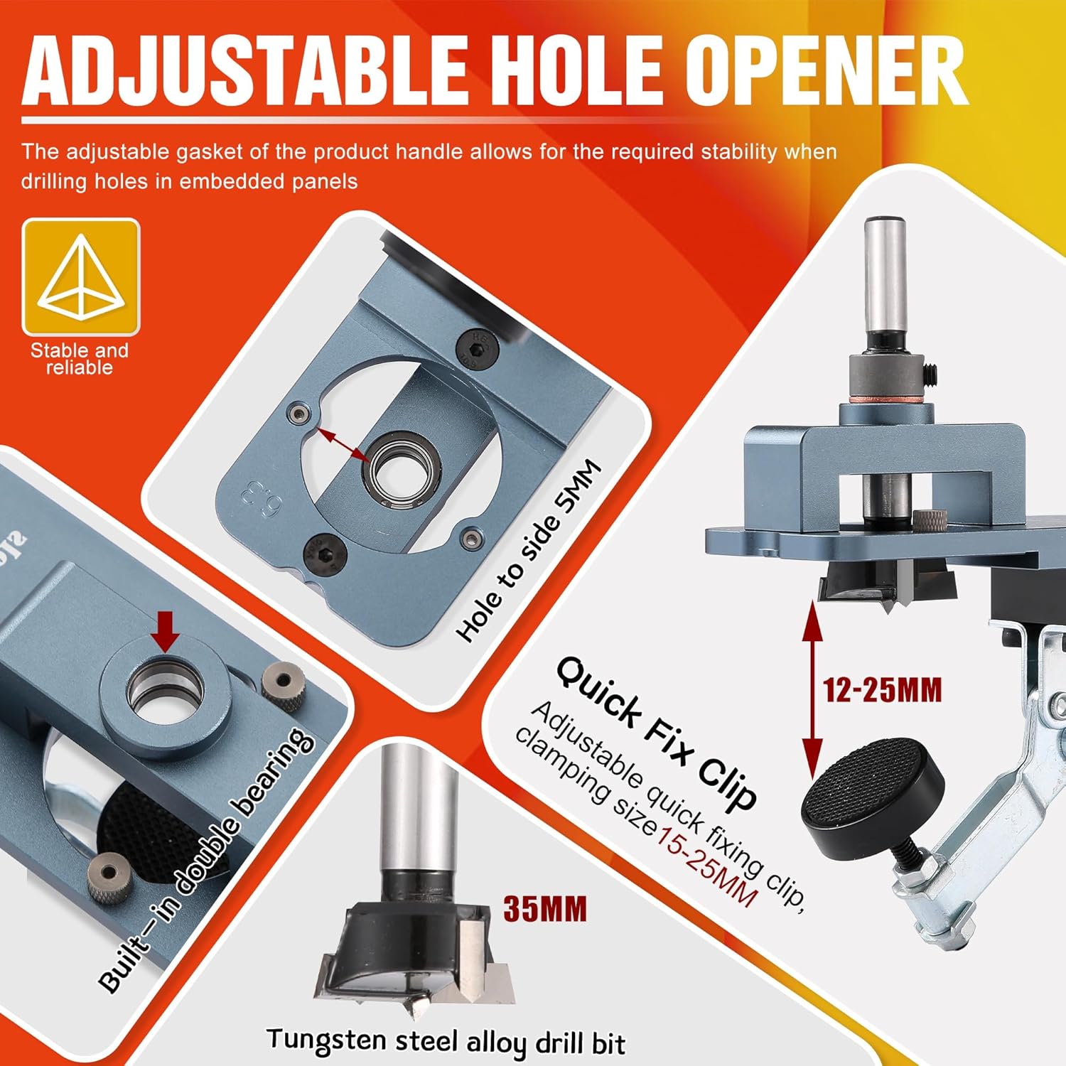 Detalle 2 de Metal Concealed Hinge Jig, 35MM Cabinet Hinge Jig Drilling Hole Puncher with Quick Clamp