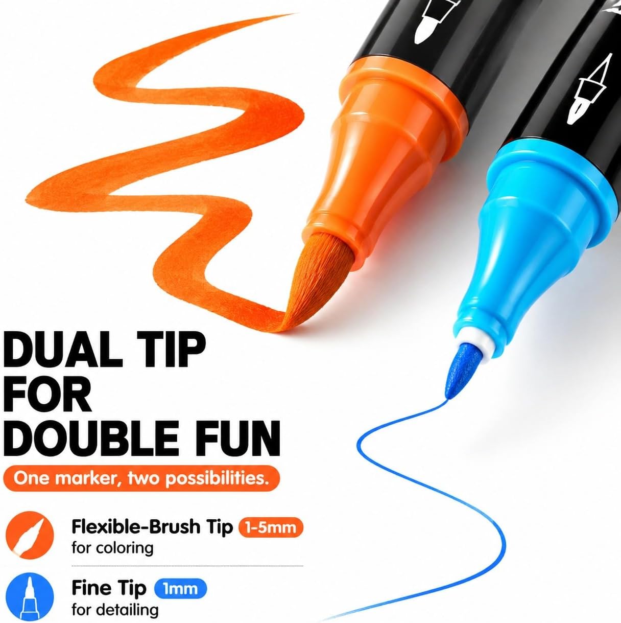Thumbnail 1 de Eessmo 24 Colours Dual Tip Acrylic Paint Markers (fine tip & brush tip) for rock painting and crafts