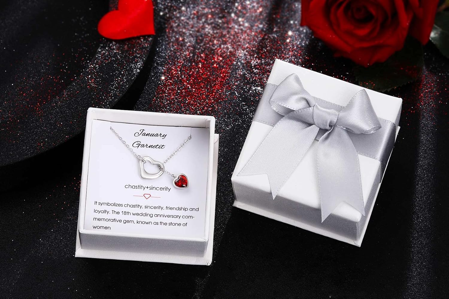 Thumbnail 4 de Qings Damen Herz Geburtsstein Kette aus Sterling Silber 925 mit Zirkonia – Herz-Anhänger Halskette