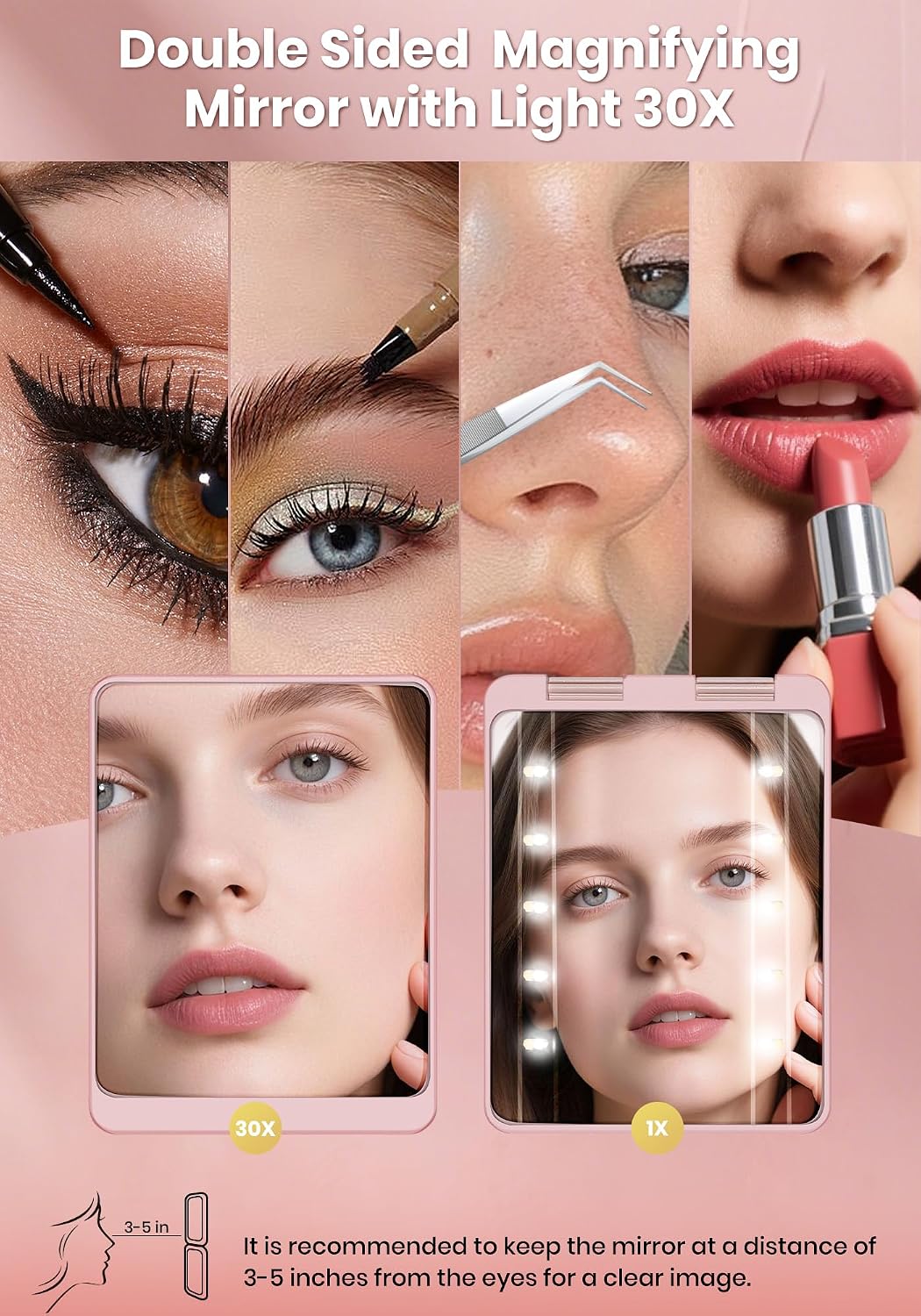 Thumbnail 1 de SisKokoro Rechargeable Compact Makeup Mirror, 30X Magnification & 3 Light Modes