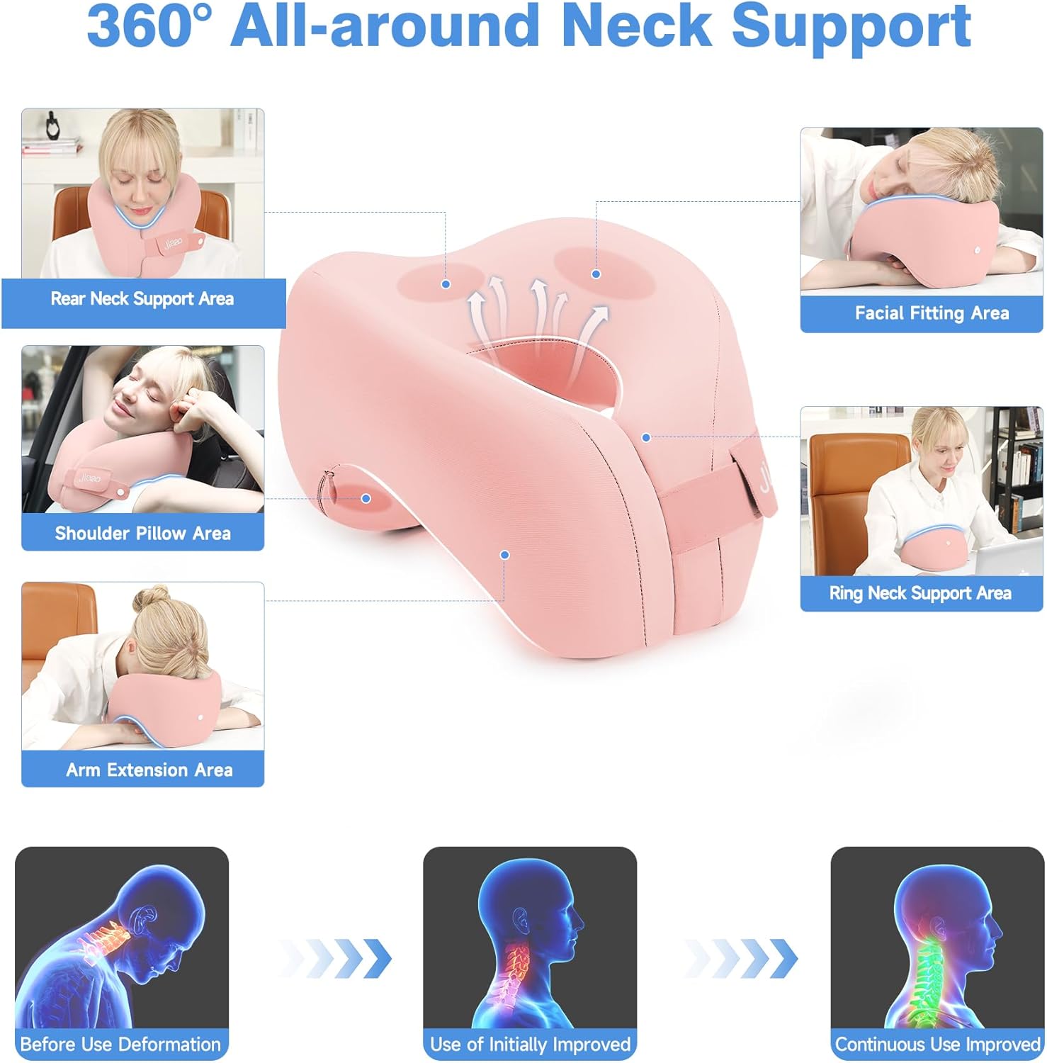 Thumbnail 1 de jiaao Nackenkissen Flugzeug – Ergonomisch, verstellbar, Memory-Schaum, Rosa