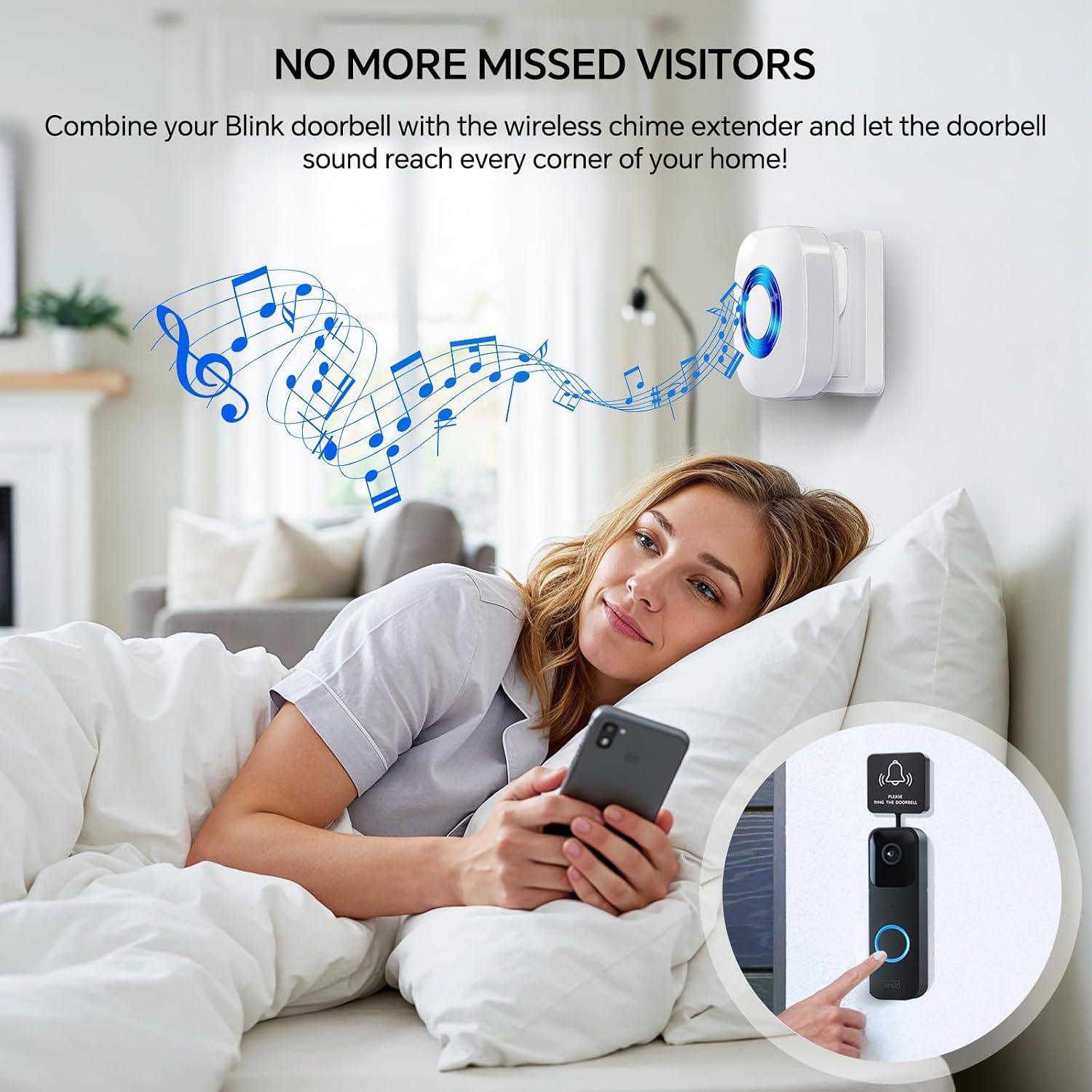 Thumbnail 1 de PHYSEN Universal Wireless Doorbell Chime Extender with 2 Receivers (656 ft range) for Ring, Blink & Google Nest