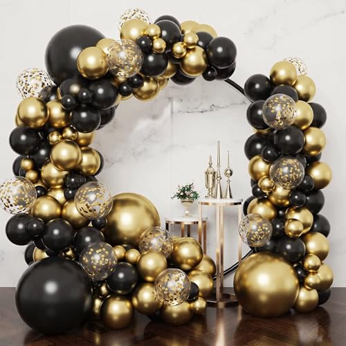 Thumbnail 6 de 50 Globos Negros y Dorados de 30 cm con confeti y cinta – WQDD STANPET