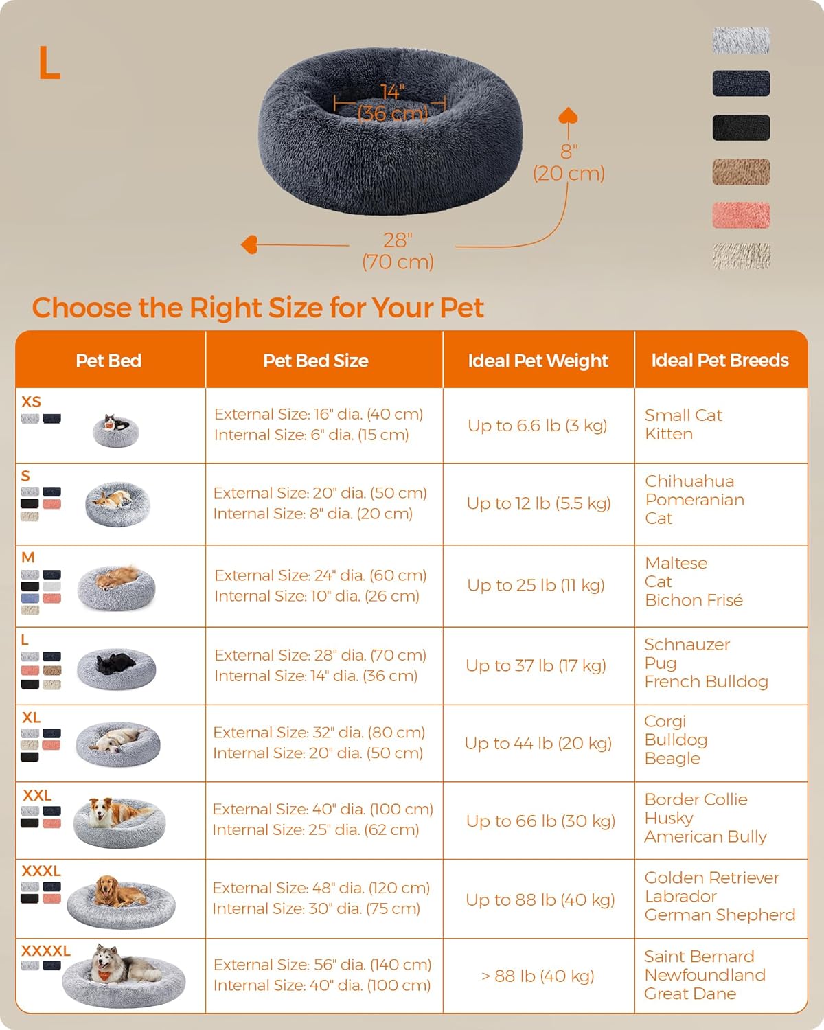 Thumbnail 5 de Feandrea Dog Bed, Donut Cat Bed (70 cm) – Fluffy Calming Bed with Washable Cover