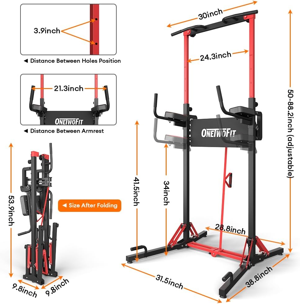 Detalle 2 de ONETWOFIT Foldable Power Tower with 9 Height Settings and Adjustable Armrests