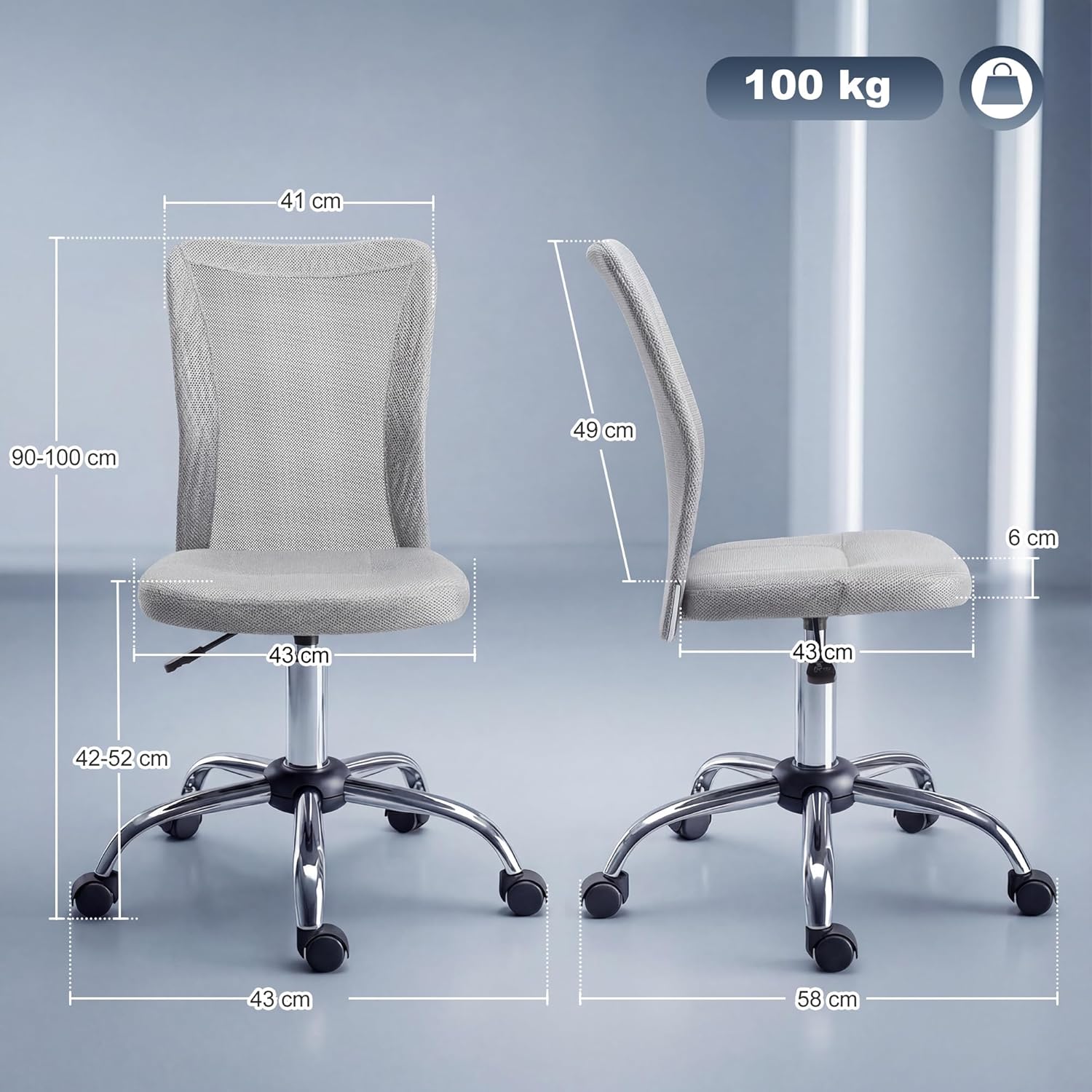 Thumbnail 5 de Vinsetto Chaise de Bureau Ergonomique, Fauteuil à Hauteur Réglable et Piètement Chromé – Maille Gris