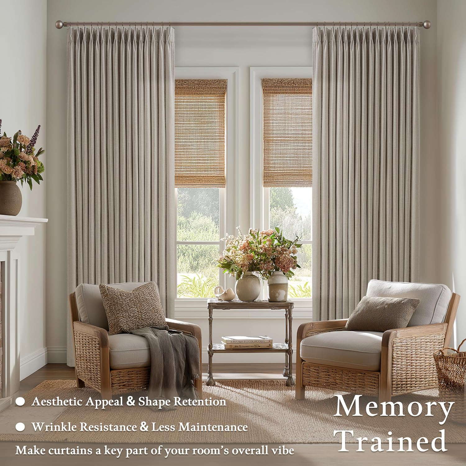 Detalle 2 de Taupe Flax Linen Curtains 90in Pinch Pleat