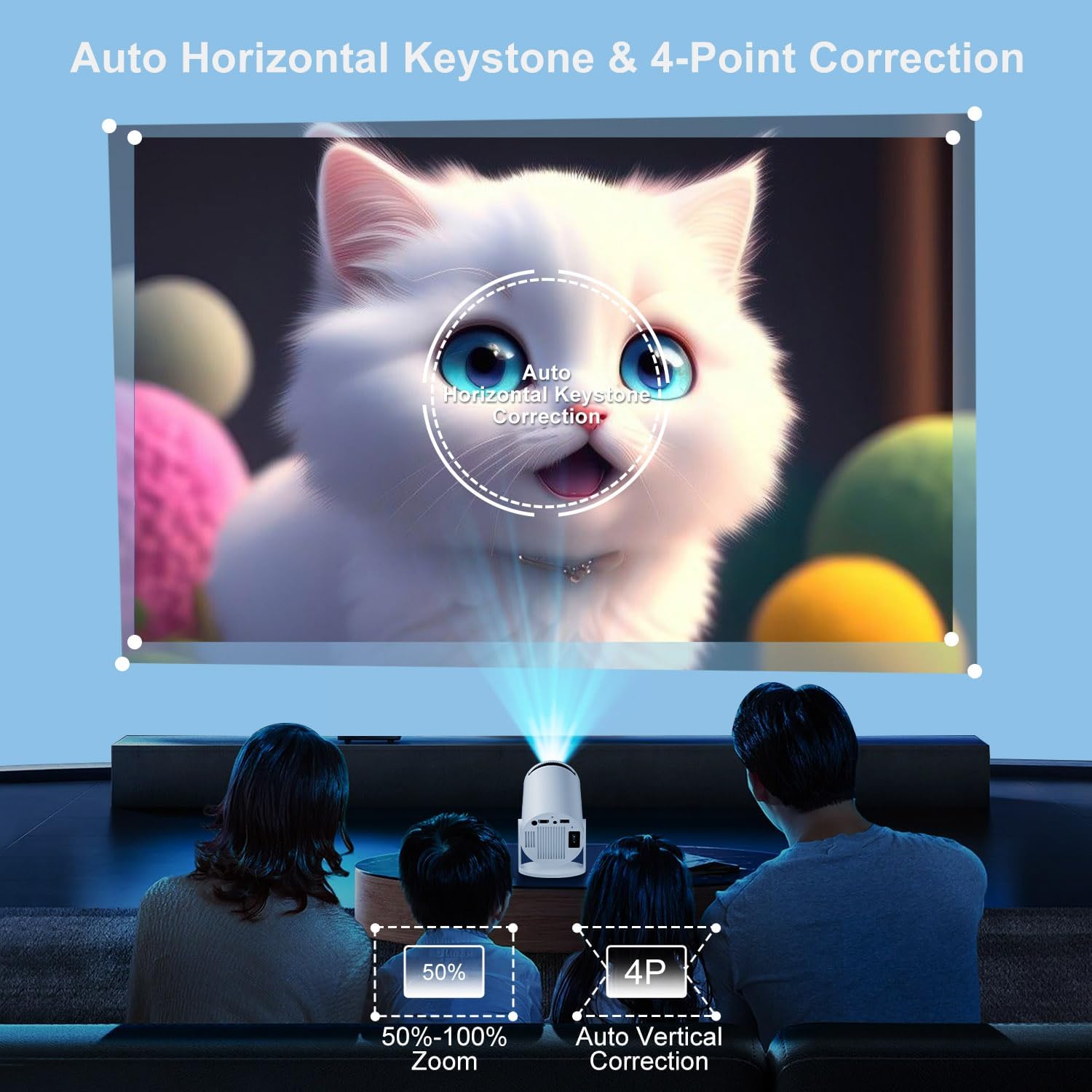 Detalle de ZDSSY Mini Projector for Bedroom: 4K/8K Support, Android 14, WiFi 6 & BT 5.4, Auto Keystone, 180° Rotation