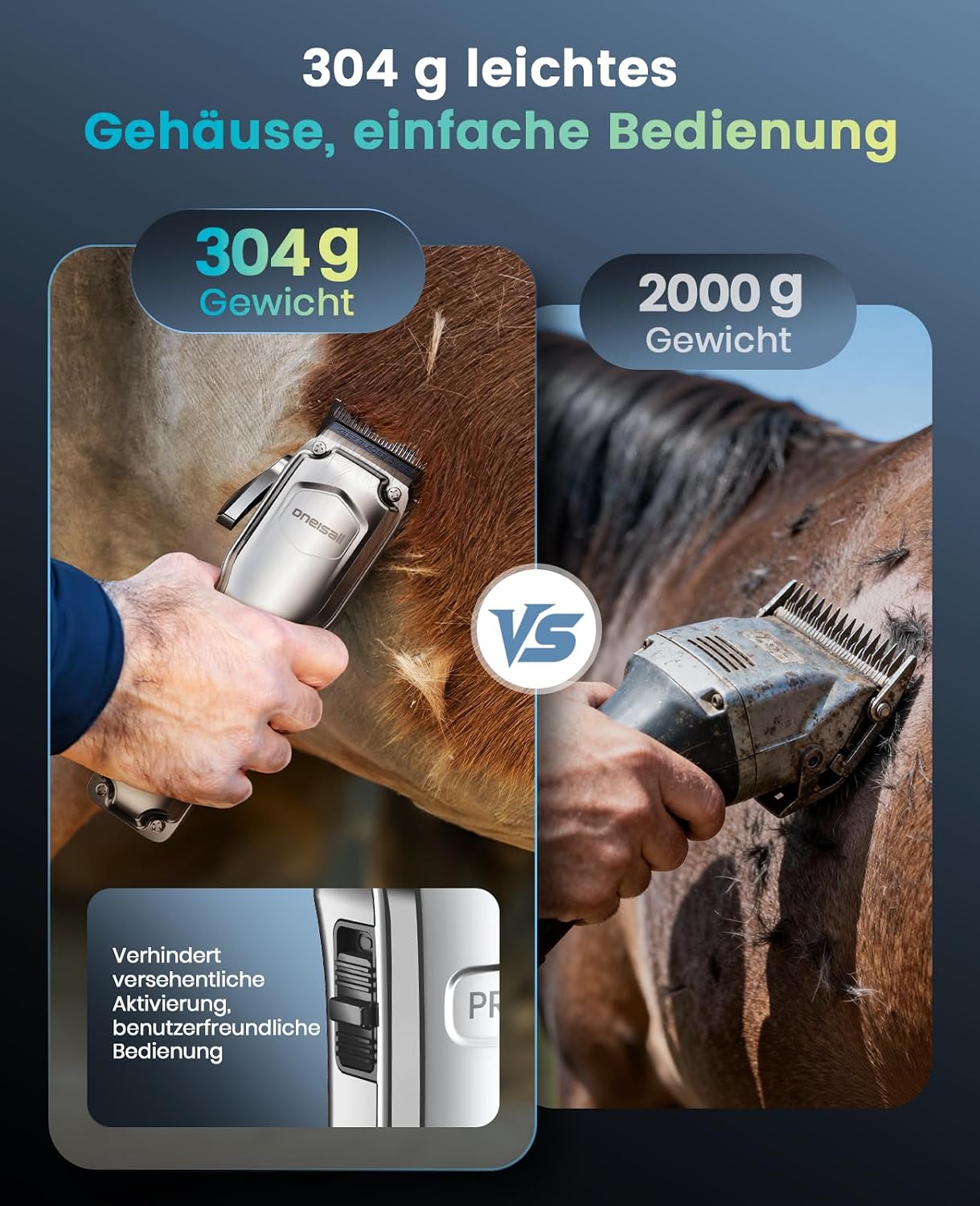 Detalle 2 de oneisall Kabellose Schermaschine für Pferde (und Hund) mit 6 Aufsätzen & abnehmbarer Edelstahlklinge