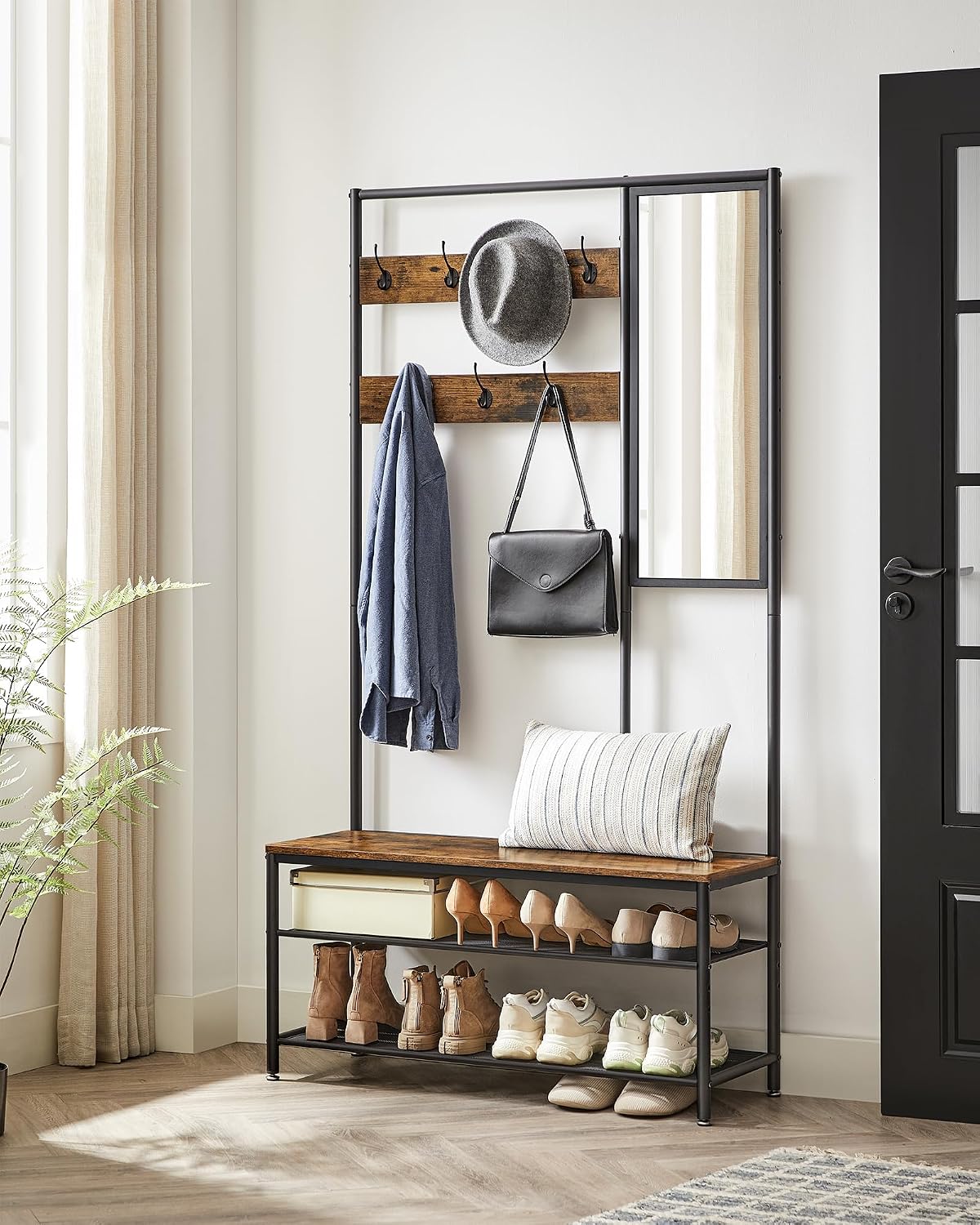 Detalle 2 de VASAGLE HSR415B01 Appendiabiti con Scarpiera 35x98x180 cm
