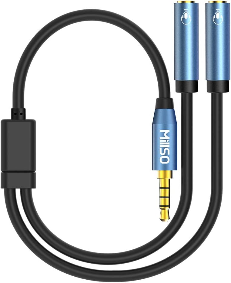Detalle de MillSO 3.5mm TRRS headset splitter for 2 headphones or mics (4-pole) – dual TRRS female adapter
