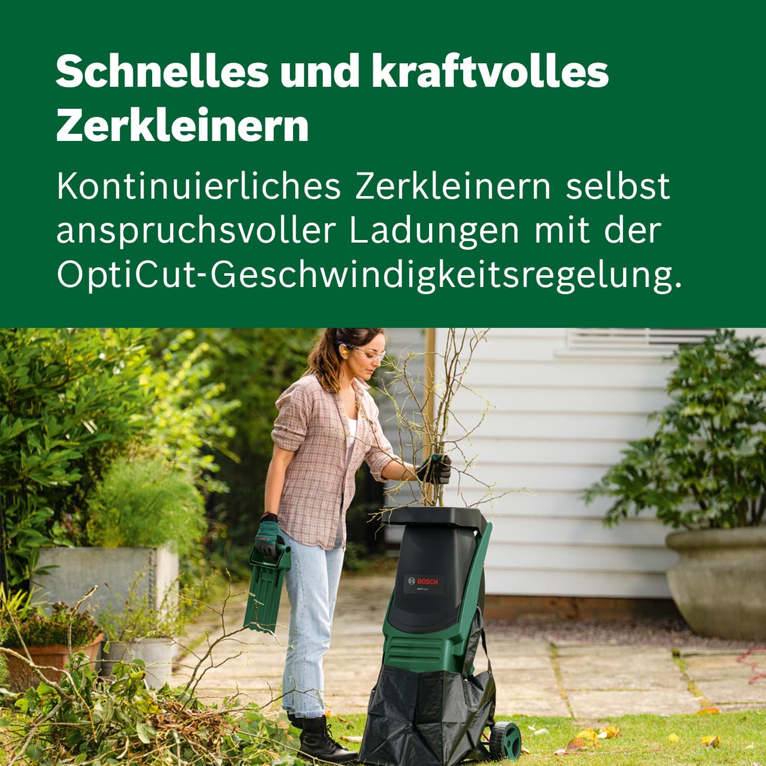 Detalle de Bosch AXT Rapid 2000 Häcksler – leistungsstarker Gartenhäcksler mit 2000-W-Motor